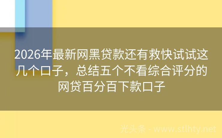 2026年最新网黑贷款还有救快试试这几个口子，总结五个不看综合评分的网贷百分百下款口子