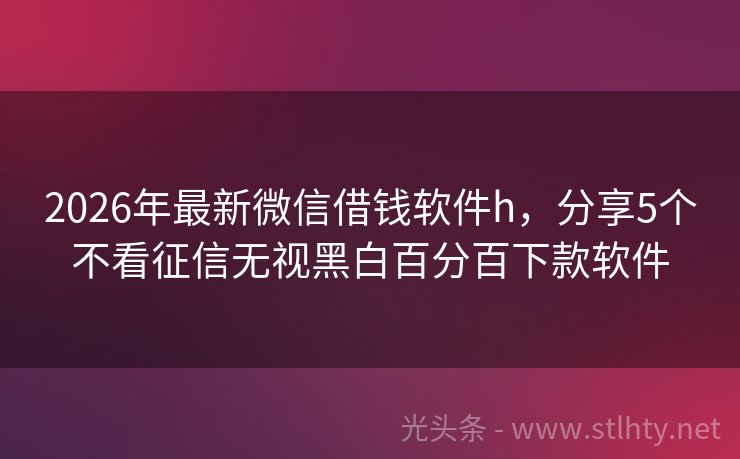 2026年最新微信借钱软件h，分享5个不看征信无视黑白百分百下款软件