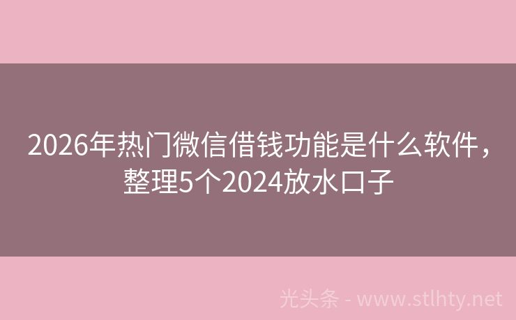 2026年热门微信借钱功能是什么软件，整理5个2024放水口子