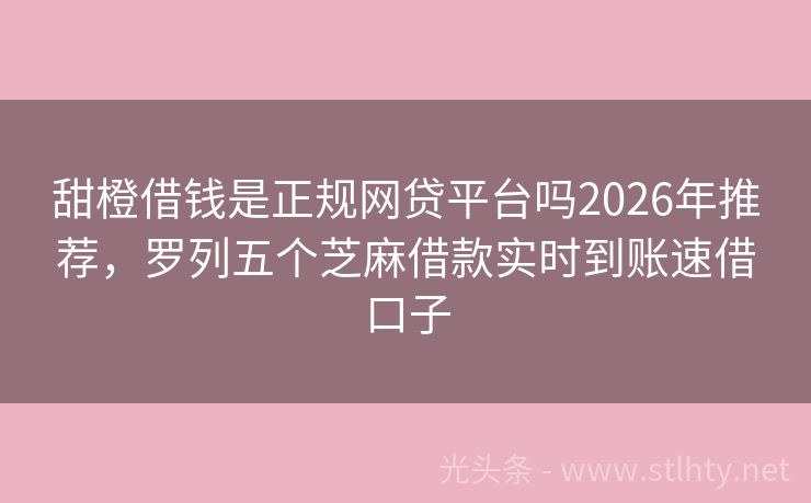 甜橙借钱是正规网贷平台吗2026年推荐，罗列五个芝麻借款实时到账速借口子