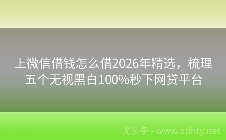上微信借钱怎么借2026年精选，梳理五个无视黑白100%秒下网贷平台