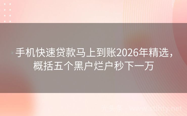 手机快速贷款马上到账2026年精选，概括五个黑户烂户秒下一万
