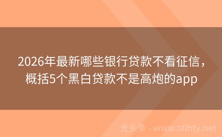 2026年最新哪些银行贷款不看征信，概括5个黑白贷款不是高炮的app