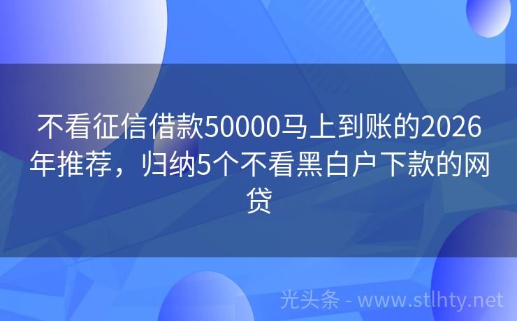 不看征信借款50000马上到账的2026年推荐，归纳5个不看黑白户下款的网贷