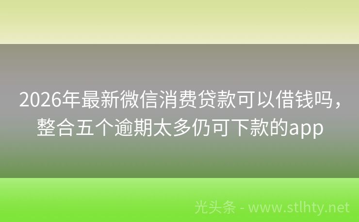 2026年最新微信消费贷款可以借钱吗，整合五个逾期太多仍可下款的app