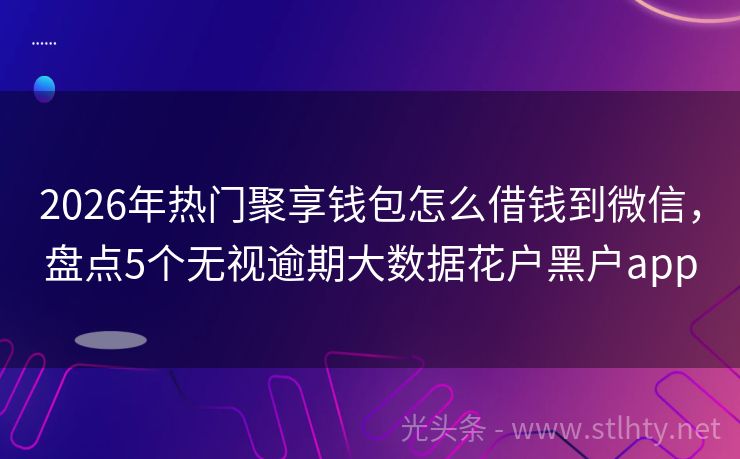 2026年热门聚享钱包怎么借钱到微信，盘点5个无视逾期大数据花户黑户app