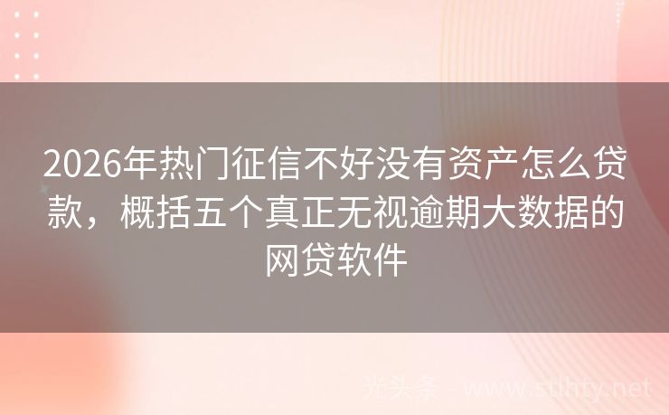2026年热门征信不好没有资产怎么贷款，概括五个真正无视逾期大数据的网贷软件