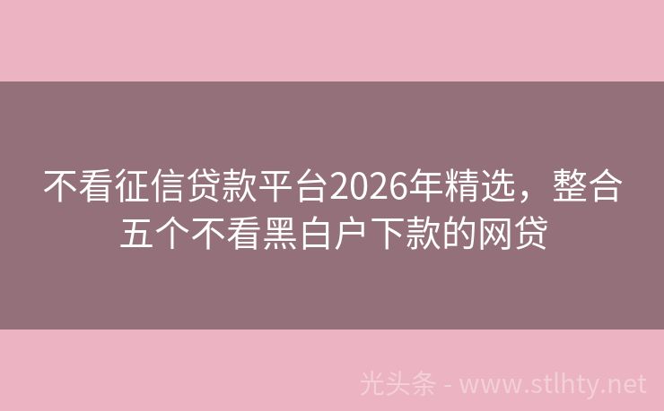 不看征信贷款平台2026年精选，整合五个不看黑白户下款的网贷