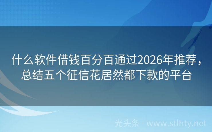 什么软件借钱百分百通过2026年推荐，总结五个征信花居然都下款的平台