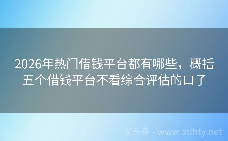 2026年热门借钱平台都有哪些，概括五个借钱平台不看综合评估的口子