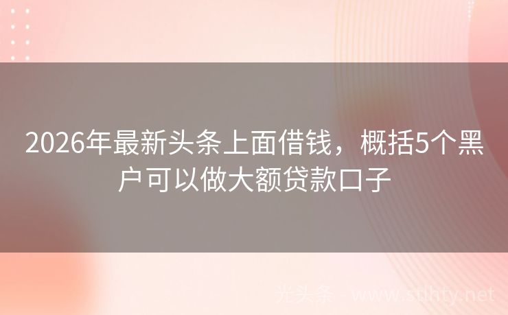 2026年最新头条上面借钱，概括5个黑户可以做大额贷款口子