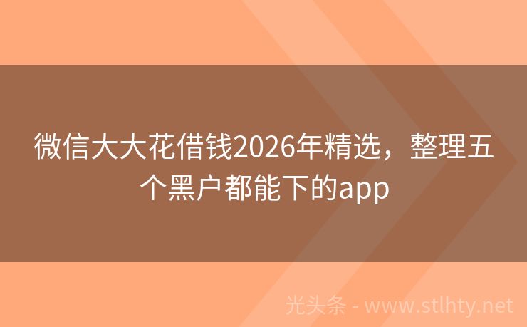 微信大大花借钱2026年精选，整理五个黑户都能下的app