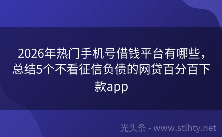 2026年热门手机号借钱平台有哪些，总结5个不看征信负债的网贷百分百下款app