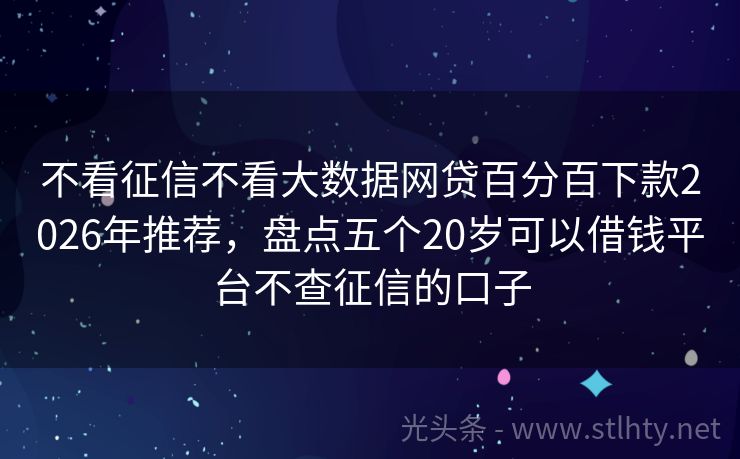 不看征信不看大数据网贷百分百下款2026年推荐,盘点五个20岁可以借钱平台不查征信的口子