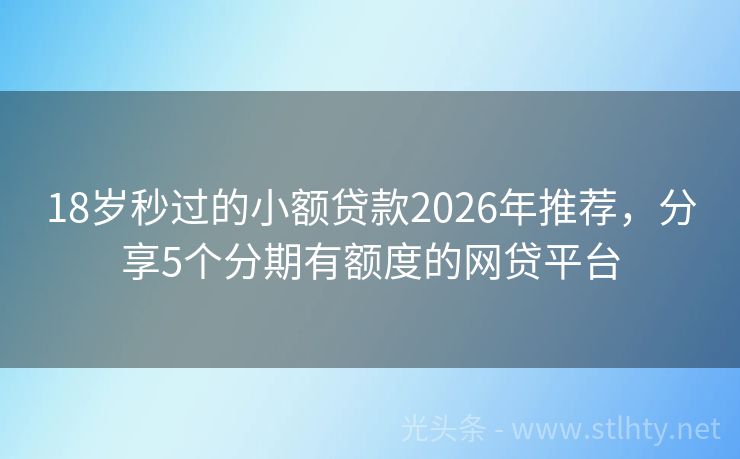 18岁秒过的小额贷款2026年推荐，分享5个分期有额度的网贷平台