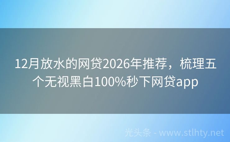 12月放水的网贷2026年推荐，梳理五个无视黑白100%秒下网贷app
