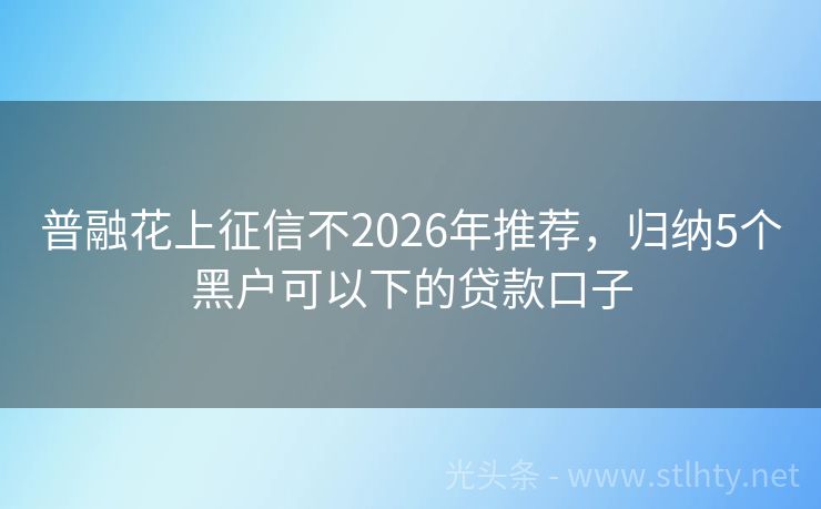 普融花上征信不2026年推荐，归纳5个黑户可以下的贷款口子