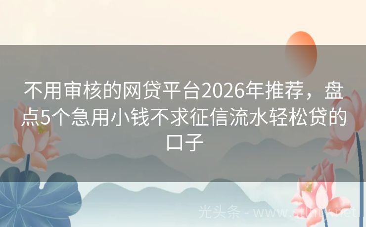 不用审核的网贷平台2026年推荐，盘点5个急用小钱不求征信流水轻松贷的口子