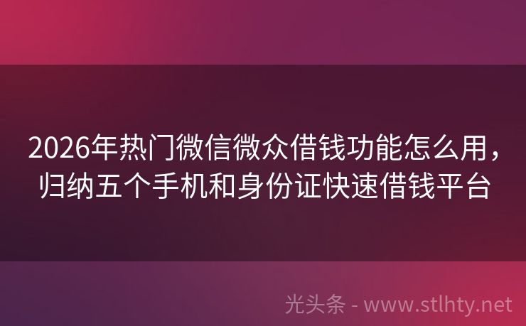2026年热门微信微众借钱功能怎么用，归纳五个手机和身份证快速借钱平台