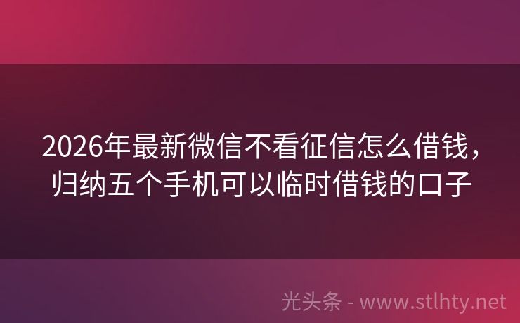 2026年最新微信不看征信怎么借钱，归纳五个手机可以临时借钱的口子