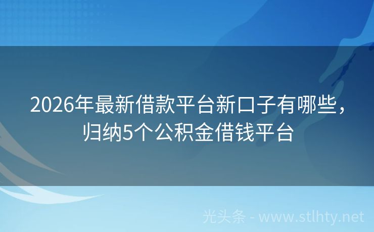 2026年最新借款平台新口子有哪些，归纳5个公积金借钱平台