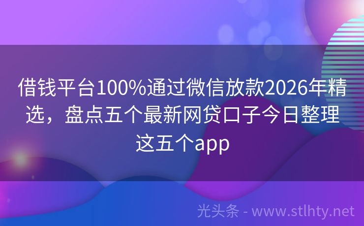 借钱平台100%通过微信放款2026年精选,盘点五个最新网贷口子今日整理这五个app
