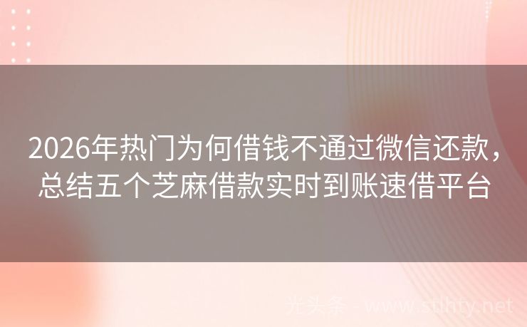 2026年热门为何借钱不通过微信还款,总结五个芝麻借款实时到账速借平台
