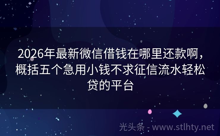 2026年最新微信借钱在哪里还款啊,概括五个急用小钱不求征信流水轻松贷的平台