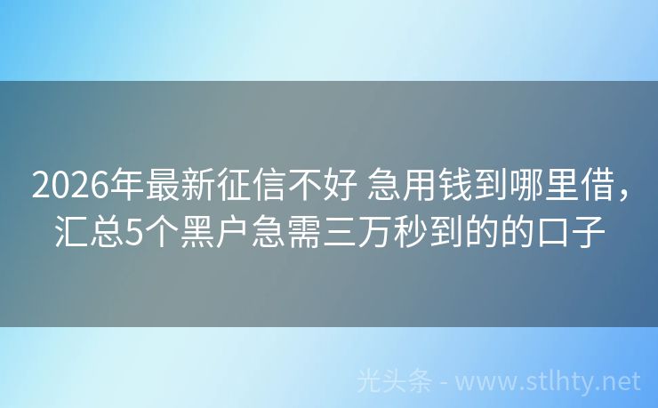 2026年最新征信不好 急用钱到哪里借，汇总5个黑户急需三万秒到的的口子
