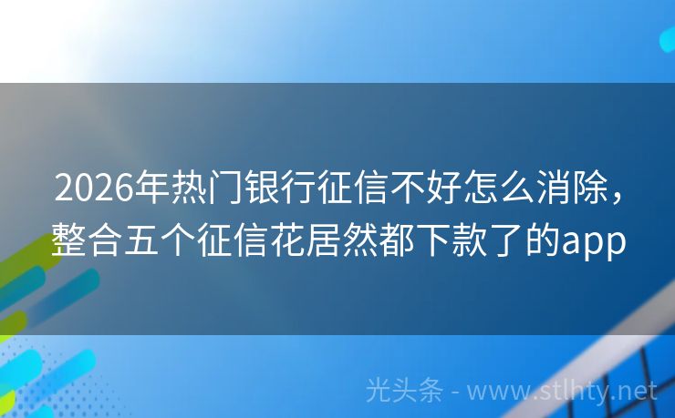 2026年热门银行征信不好怎么消除,整合五个征信花居然都下款了的app