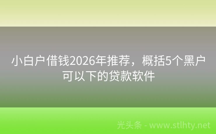 小白户借钱2026年推荐，概括5个黑户可以下的贷款软件