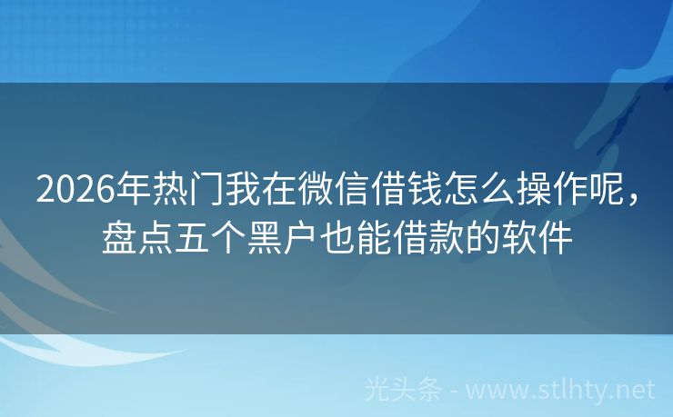 2026年热门我在微信借钱怎么操作呢，盘点五个黑户也能借款的软件