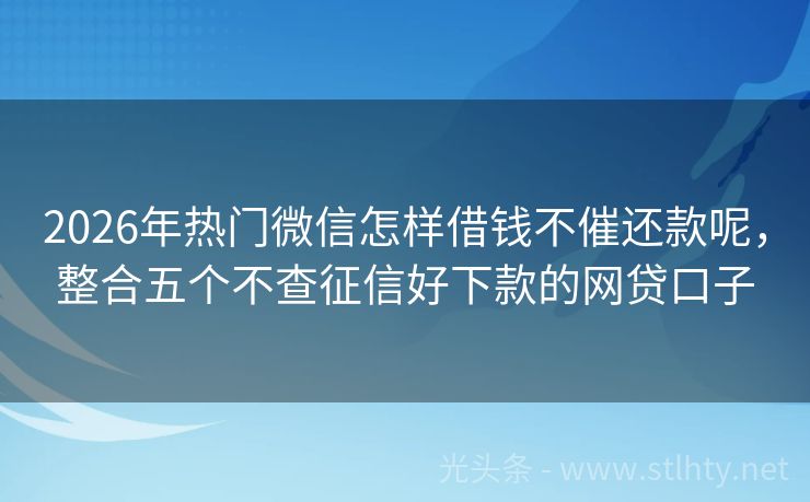 2026年热门微信怎样借钱不催还款呢，整合五个不查征信好下款的网贷口子