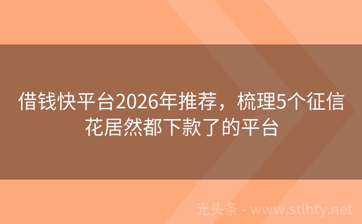 借钱快平台2026年推荐，梳理5个征信花居然都下款了的平台