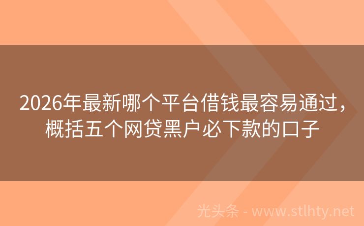 2026年最新哪个平台借钱最容易通过，概括五个网贷黑户必下款的口子