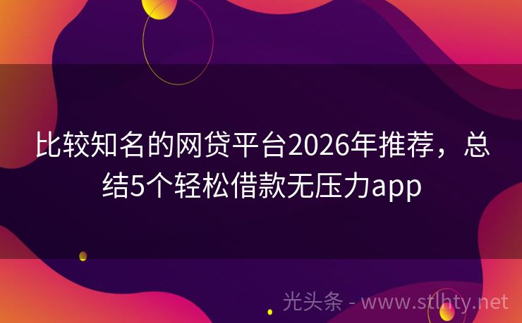 比较知名的网贷平台2026年推荐，总结5个轻松借款无压力app