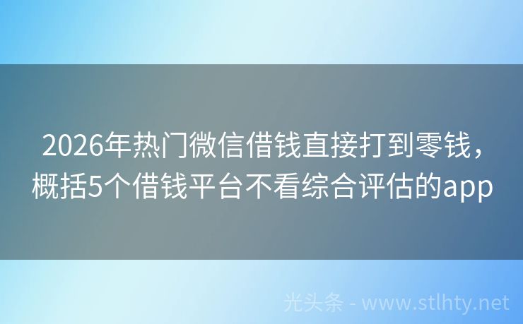 2026年热门微信借钱直接打到零钱，概括5个借钱平台不看综合评估的app