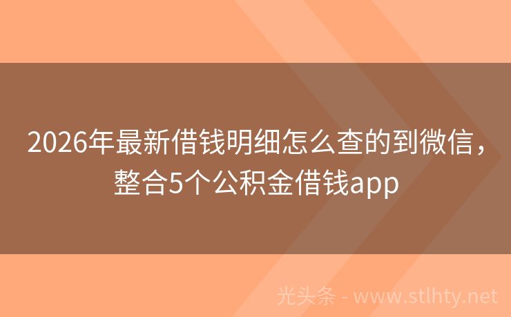 2026年最新借钱明细怎么查的到微信，整合5个公积金借钱app