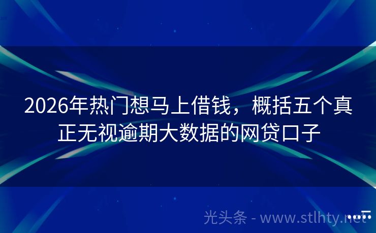 2026年热门想马上借钱，概括五个真正无视逾期大数据的网贷口子