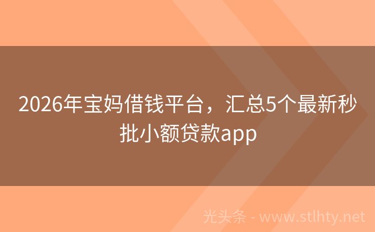 2026年宝妈借钱平台，汇总5个最新秒批小额贷款app