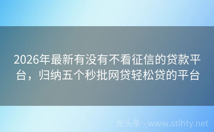 2026年最新有没有不看征信的贷款平台，归纳五个秒批网贷轻松贷的平台