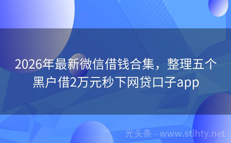 2026年最新微信借钱合集，整理五个黑户借2万元秒下网贷口子app