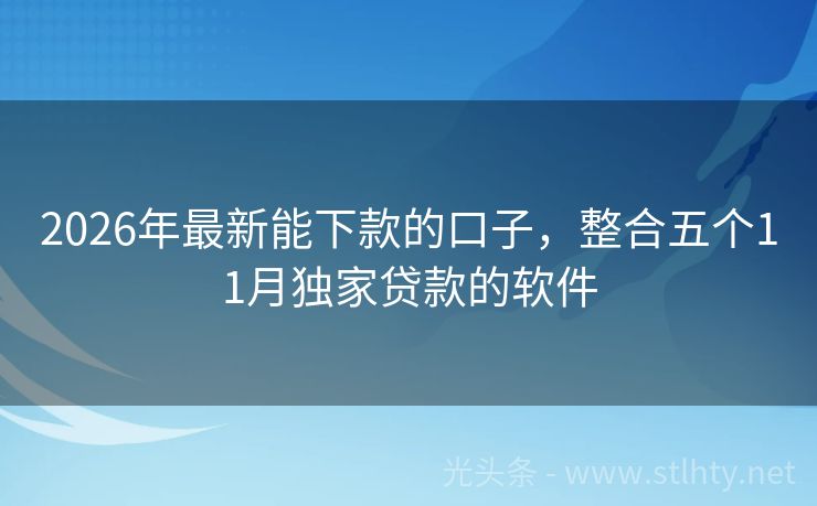 2026年最新能下款的口子，整合五个11月独家贷款的软件
