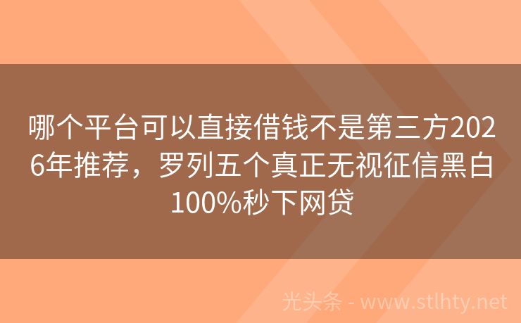 哪个平台可以直接借钱不是第三方2026年推荐，罗列五个真正无视征信黑白100%秒下网贷