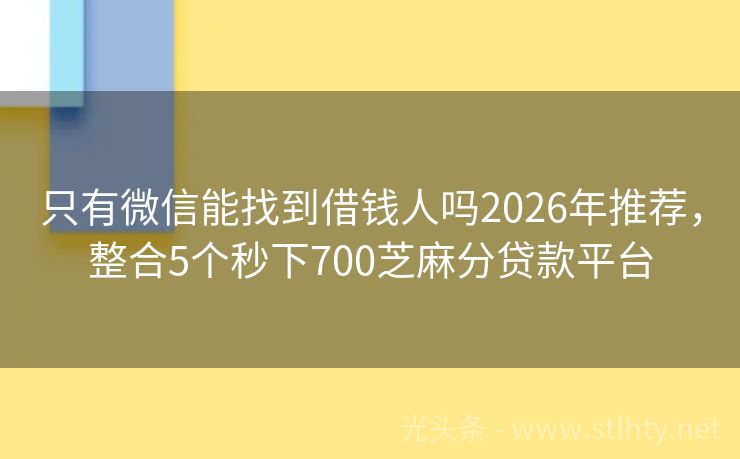 只有微信能找到借钱人吗2026年推荐，整合5个秒下700芝麻分贷款平台