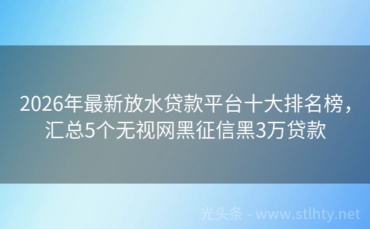 2026年最新放水贷款平台十大排名榜，汇总5个无视网黑征信黑3万贷款