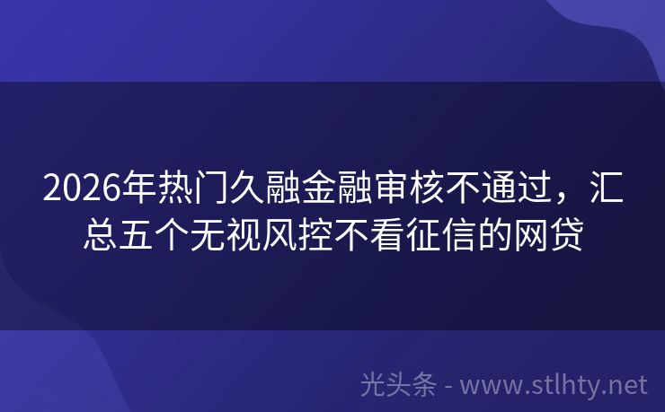 2026年热门久融金融审核不通过，汇总五个无视风控不看征信的网贷