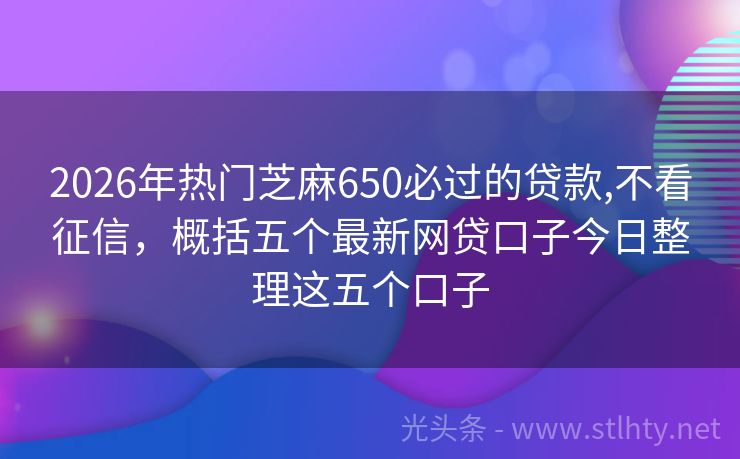 2026年热门芝麻650必过的贷款,不看征信，概括五个最新网贷口子今日整理这五个口子