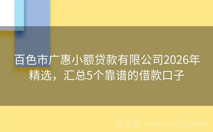 百色市广惠小额贷款有限公司2026年精选，汇总5个靠谱的借款口子