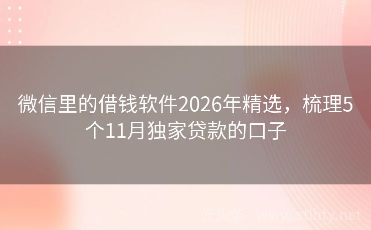 微信里的借钱软件2026年精选，梳理5个11月独家贷款的口子